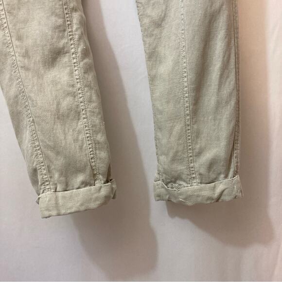 Nicole Miller Linen Lyocell Cuffed Khaki Tan Tapered Straight Leg Cargo Pants - Picture 6 of 12